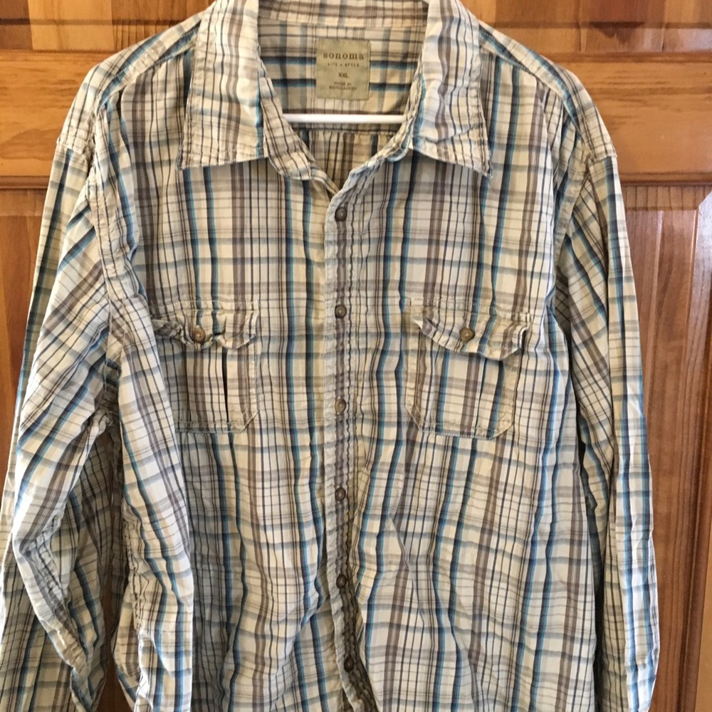 Sonoma Blue and Tan‎ Plaid Shirt
